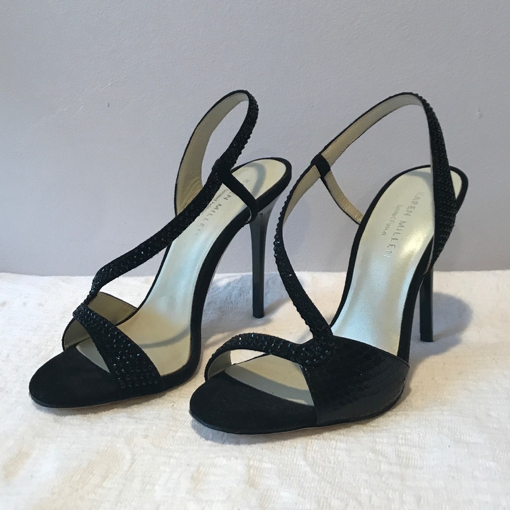KAREN MILLEN Black Crystal Sandals Limited Edition